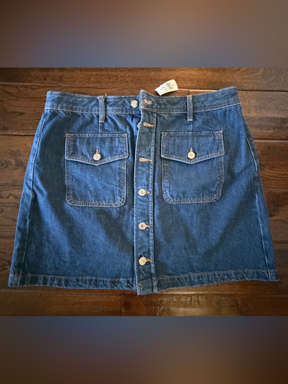 LOFT Denim Button-Front Mini Skirt - Blue